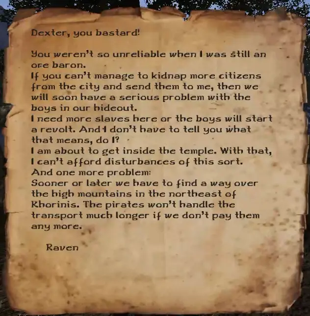 The letter from Raven to Dexter