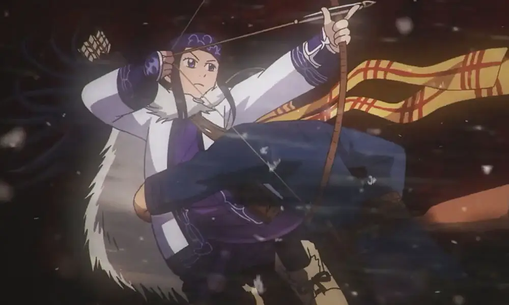 Screenshot di Golden Kamuy che mostra Ashirpa e Sugimoto, i personaggi principali