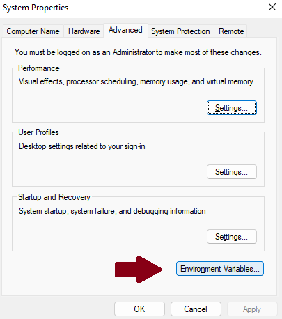 System properties: Environment variables