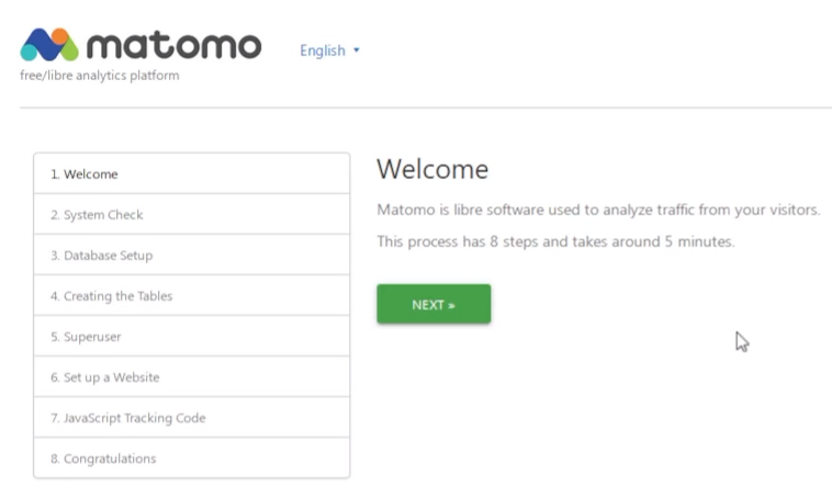 First step of the Matomo installation