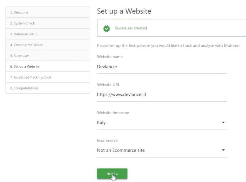 Sesto Step: Configurazione del sito web