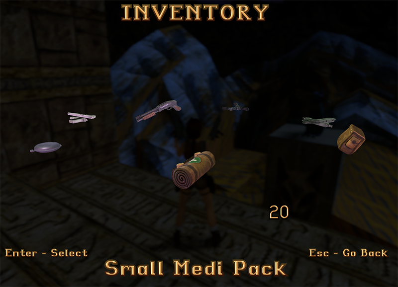 Medipack menu on Tomb Raider 1 Remastered